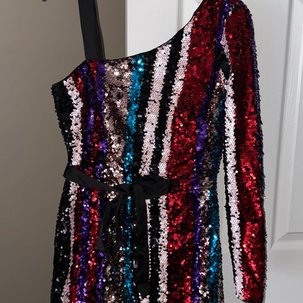 Sequin One Shoulder Dress - Multicolor